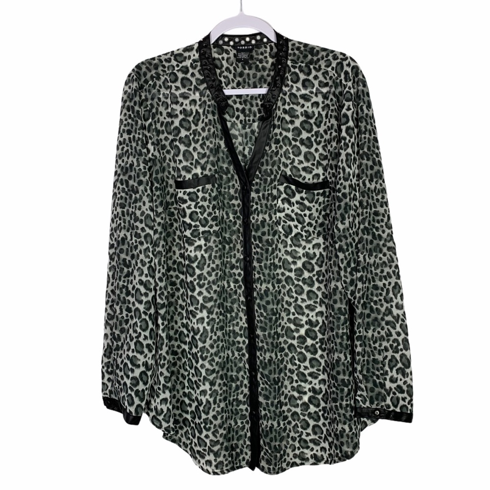 Torrid Leopard Studded Spike Sheer PopOver Blouse